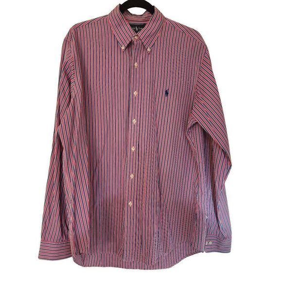Ralph Lauren men's blue pink and white striped button down collared custom fit d - Picture 1 of 9